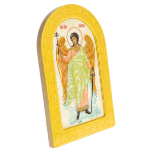 Икона на натуральном перламутре "Ангел Хранитель" в золотой раме