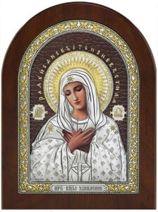 Икона Божией Матери "Умиление" коричневая с цветным декором