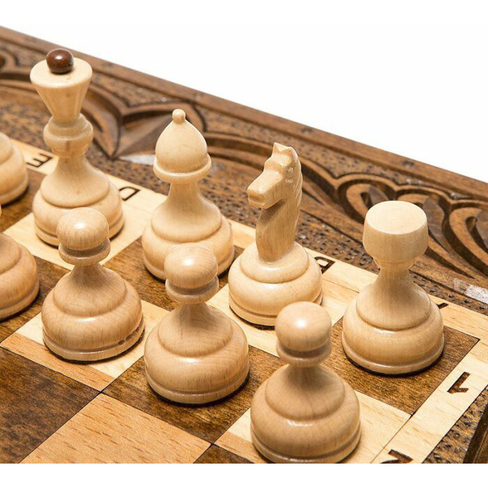 Резные шахматы, нарды и шашки из бука "Винтаж"