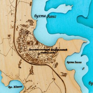 Карта острова Русский из дерева, на заказ