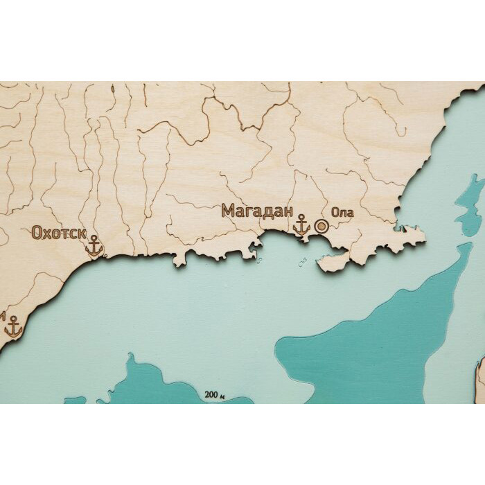 Карта Охотского моря из дерева, на заказ