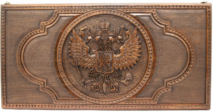Carved backgammon from beech "Coat of Arms of the Russian Federation 1"