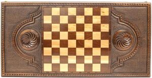 Carved backgammon from beech "Coat of Arms of the Russian Federation 1"