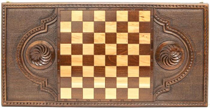 Carved backgammon from beech "Coat of Arms of the Russian Federation 1"
