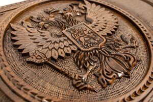 Carved backgammon from beech "Coat of Arms of the Russian Federation 1"