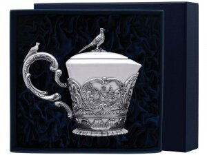 Silver creamer "Royal Hunt" with blackening and case