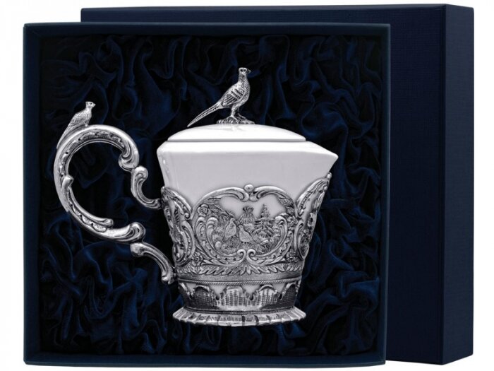 Silver creamer "Royal Hunt" with blackening and case
