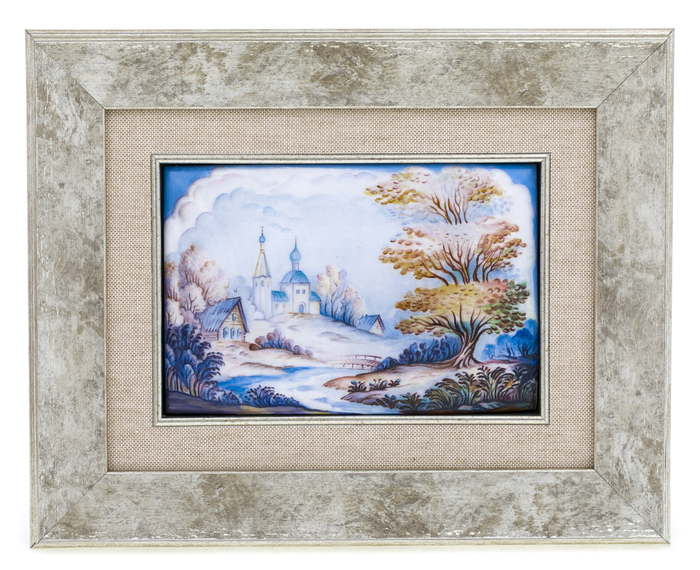 Gift set with a book and a panel "Village" (finift)