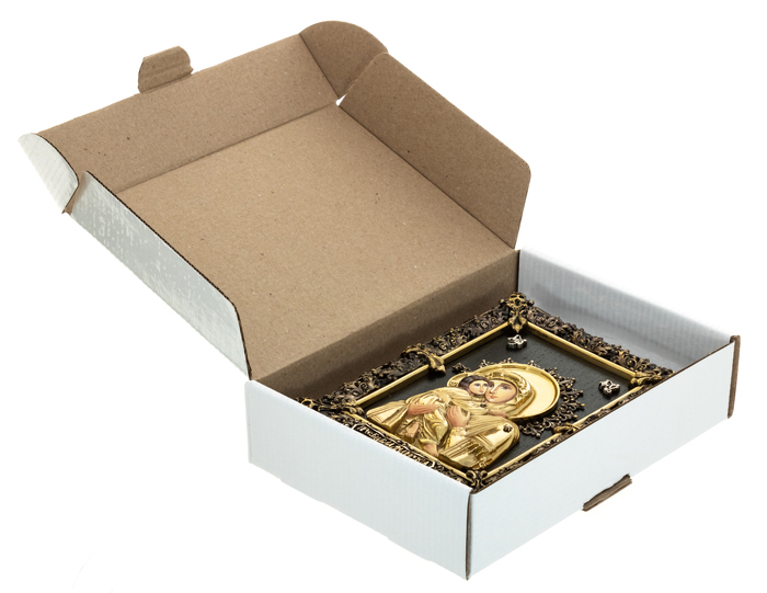 Icon with artistic casting "Mother of God of Vladimir" small, table bronze