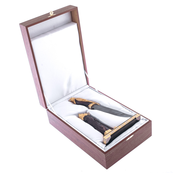 Composition with a knife "Falcon" (Damascus, beech, dolerite)
