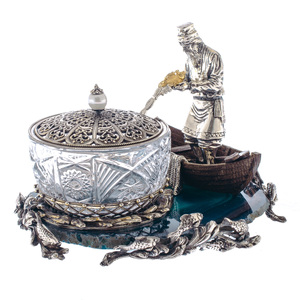 Caviar bowl "Old man with a seine" Zlatoust, silvering