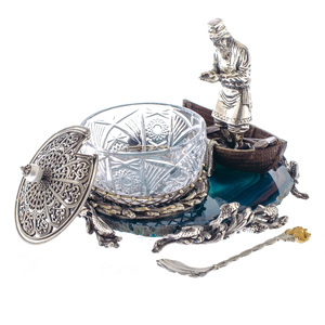 Caviar bowl "Old man with a seine" Zlatoust, silvering
