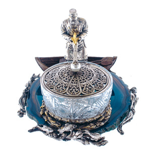 Caviar bowl "Old man with a seine" Zlatoust, silvering