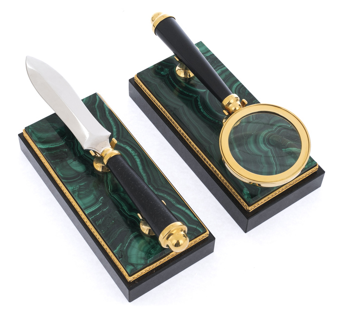 Writing set "Bucephalus" made of malachite, Zlatoust