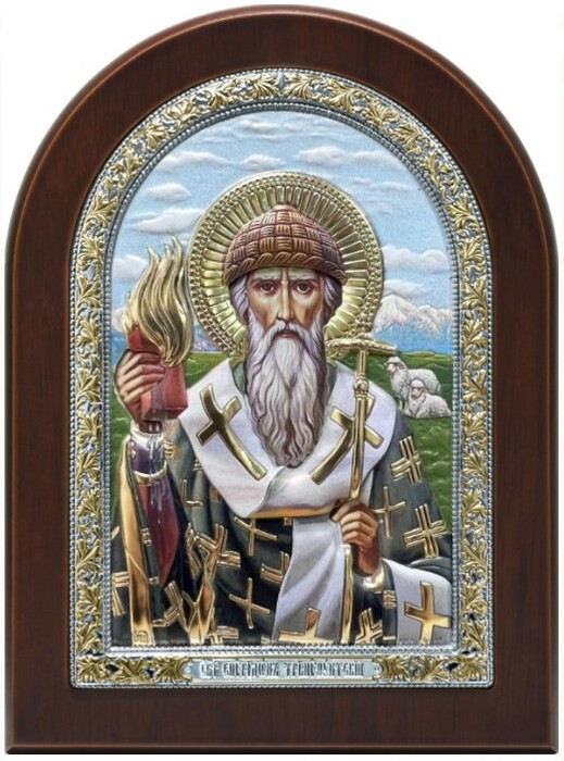 Icon "Saint Spyridon of Trimifunt" colored ceramic enamel