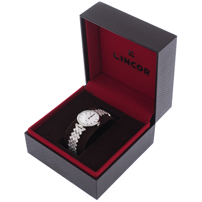 Lincor Silver Quartz Wrist Watch with Crystals