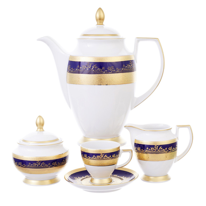 Кофейный сервиз "Constanza Cobalt Gold" на 6 персон, 17 предметов