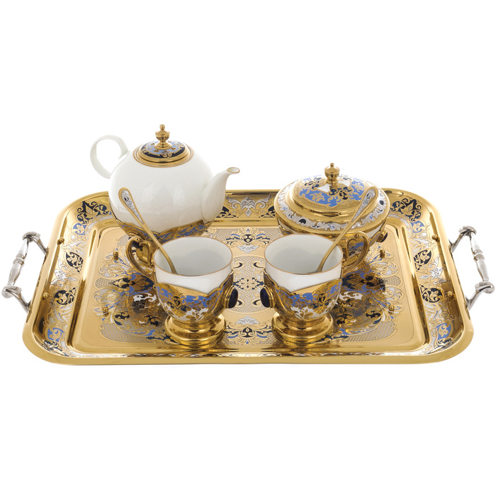 Tea set "Lily of the Valley" with lapis lazuli, Zlatoust