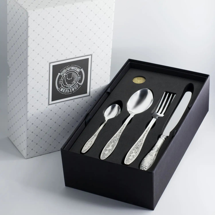 Silver-plated table set "Morozko": fork, spoon, knife, teaspoon