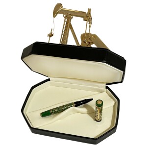 Ручка роллер с нефтяной качалкой золотисто-зеленая