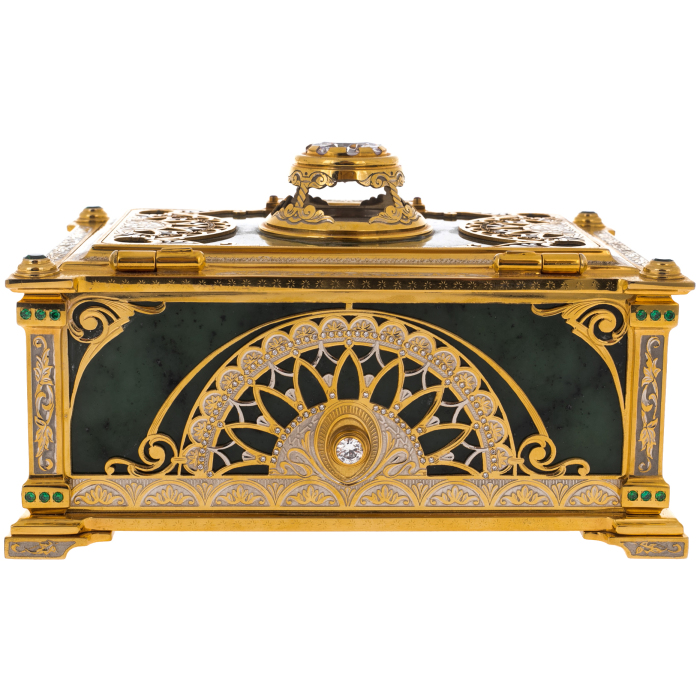 Jade casket "Tenderness" with rock crystal, Zlatoust