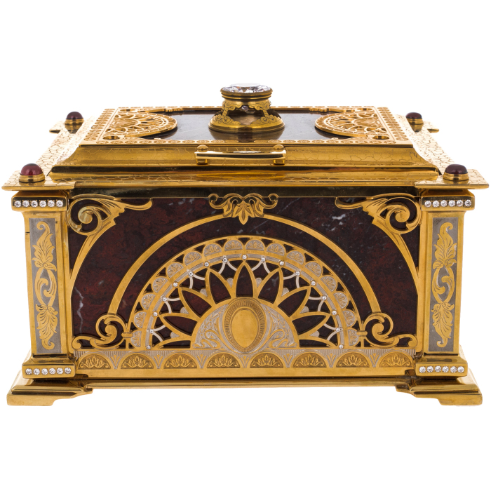 Chest of jasper "Tenderness" with rock crystal, Zlatoust