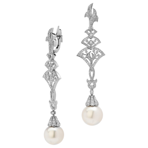 APHRODITA earrings in white gold with diamonds and pearls
