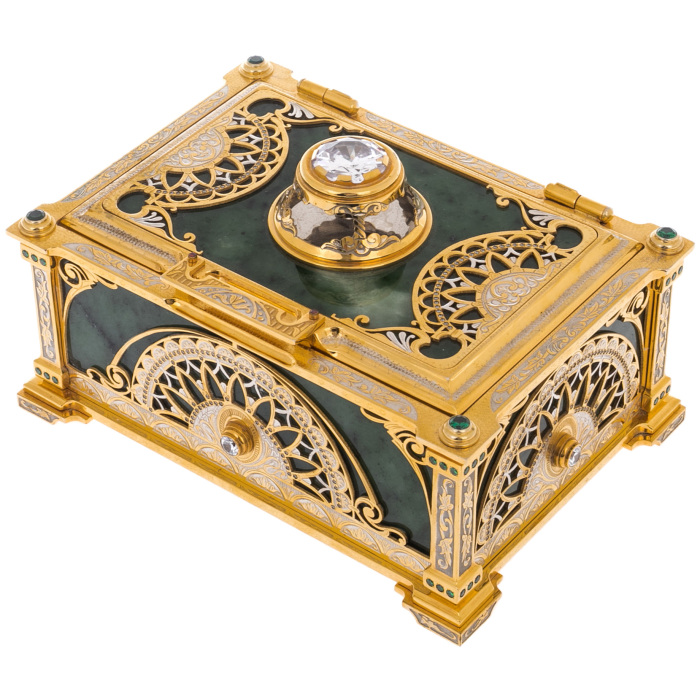 Jade casket "Tenderness" with rock crystal, Zlatoust