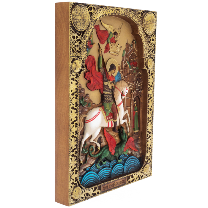 Carved beech icon "George the Victorious"