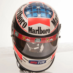 The helmet with the autograph of the racer Michael Schumacher