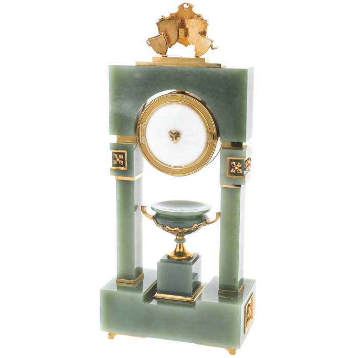 Exclusive jade table clock "Medusa Gorgon" with vase