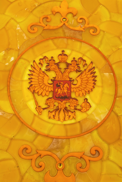 Backgammon made of amber "Coat of Arms of the Russian Federation"