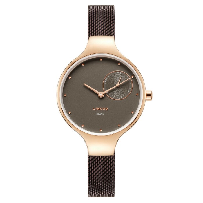 Lincor Uni Gold Quartz Wrist Watch with Burgundy Strap