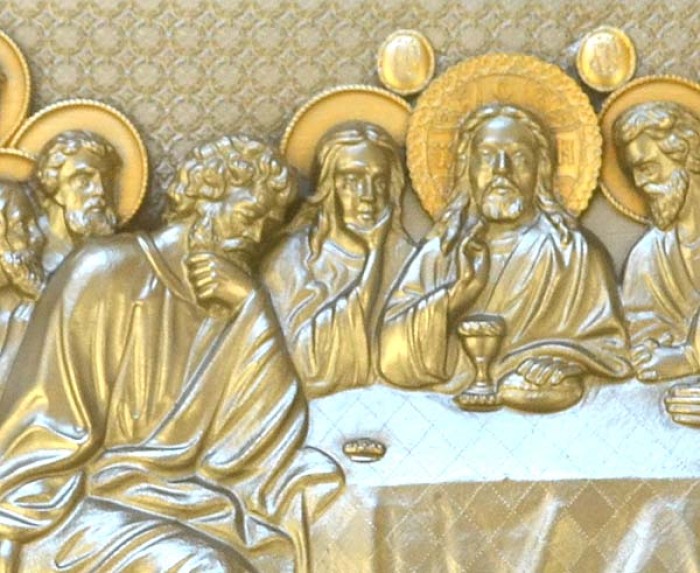 Metal painting "The Last Supper" with gilding