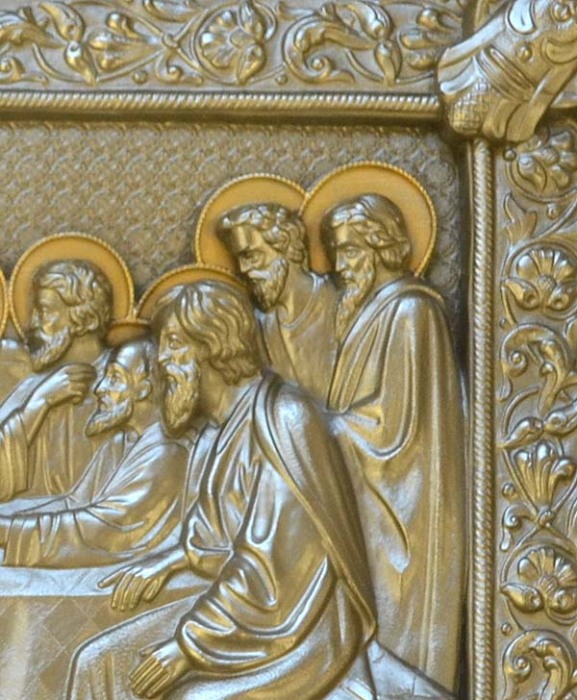 Metal painting "The Last Supper" with gilding