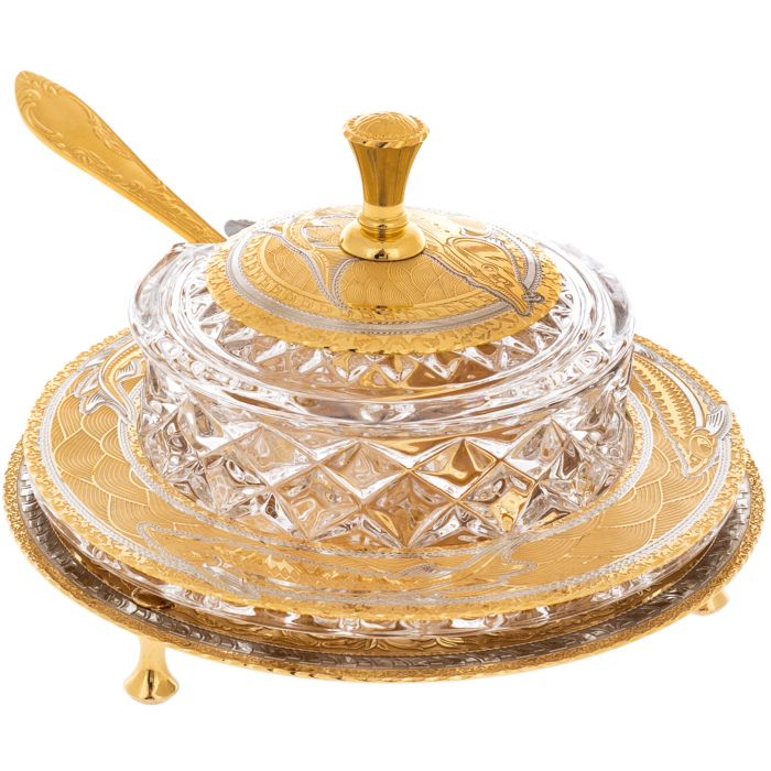 Caviar bowl "Bohemia" on a plate, Zlatoust