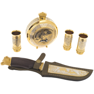 Vodka set with flask and knife "Hunting" Zlatoust