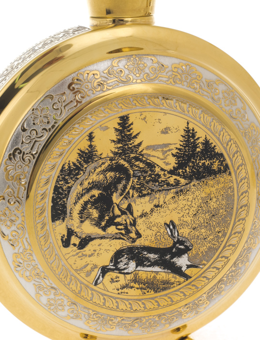 Vodka set with flask and knife "Hunting" Zlatoust