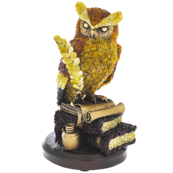 Amber sculpture "Owl with a feather"