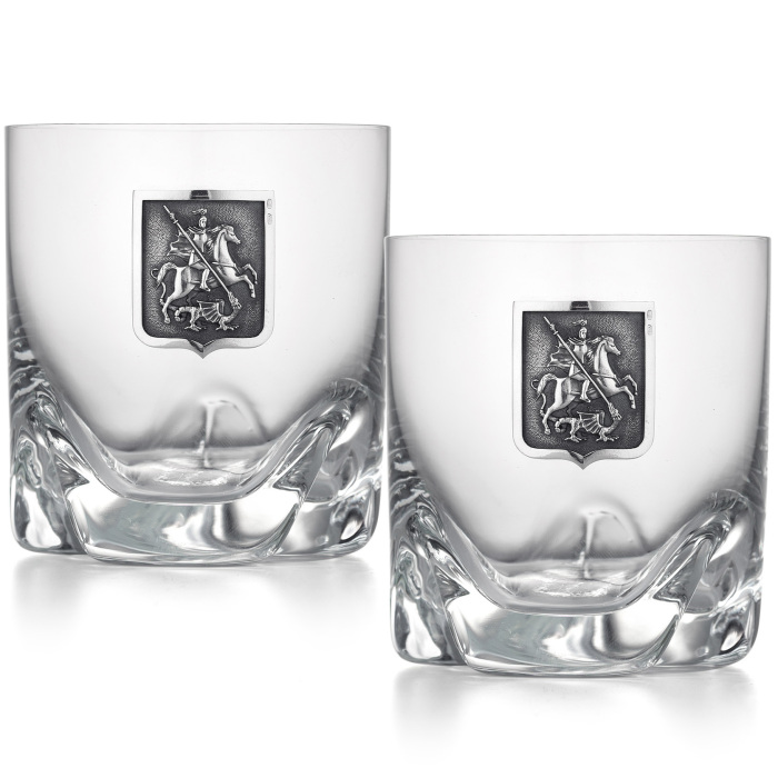 A set of glasses for whiskey "Moscow" with silver linings, for 2 persons