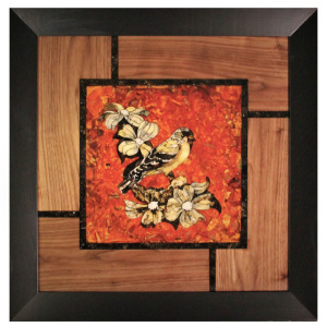Amber panel "Bird on a branch"