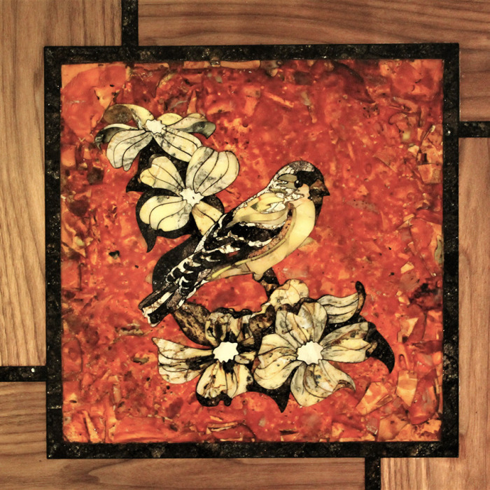 Amber panel "Bird on a branch"