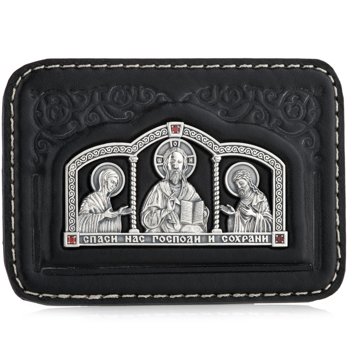 Travel icon on leather "Defender" with a silver overlay