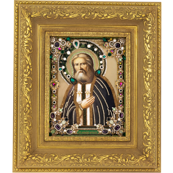 Oil icon "Seraphim of Sarov" with gold leaf