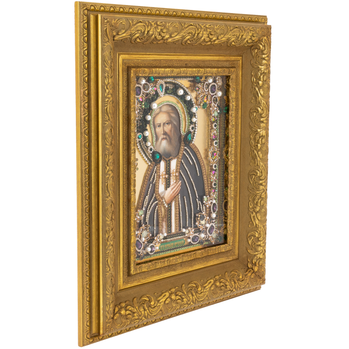 Oil icon "Seraphim of Sarov" with gold leaf