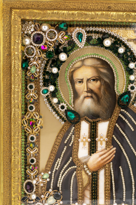 Oil icon "Seraphim of Sarov" with gold leaf
