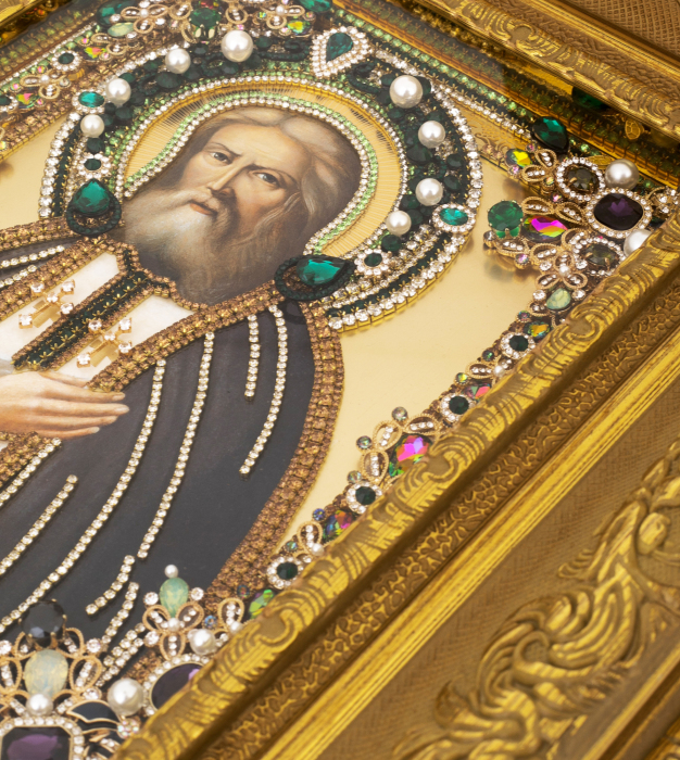 Oil icon "Seraphim of Sarov" with gold leaf