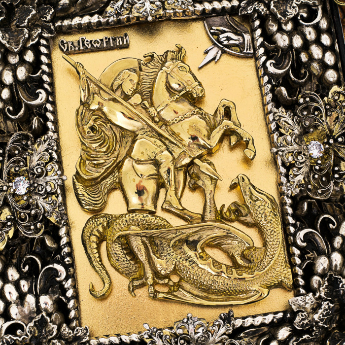 Icon with artistic casting of bronze "George the Victorious"