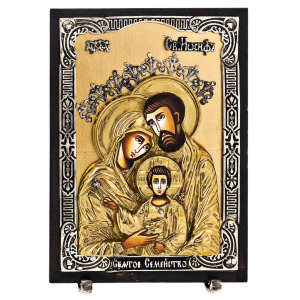 Icon with artistic bronze casting "Holy Family"