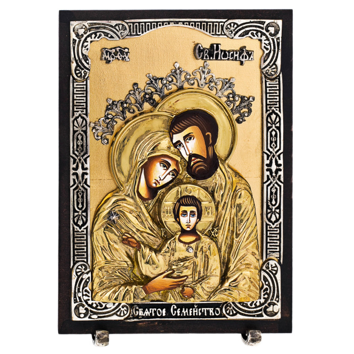 Icon with artistic bronze casting "Holy Family"